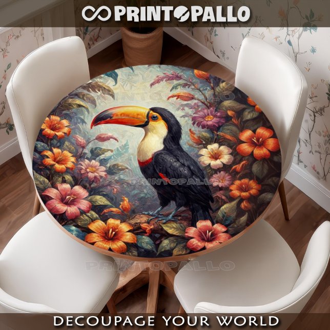 Papel De Seda Pássaro tucano na selva com flores (Criador carregado)