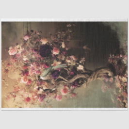 Papel De Seda Pássaro Verde e Floral Vibrante, Árvore Eetérea