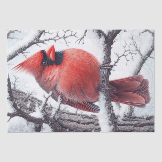 Papel De Seda Pássaro Vermelho Inverno (Frente )