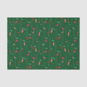 Papel De Seda Pássaros alegres verde de Natal