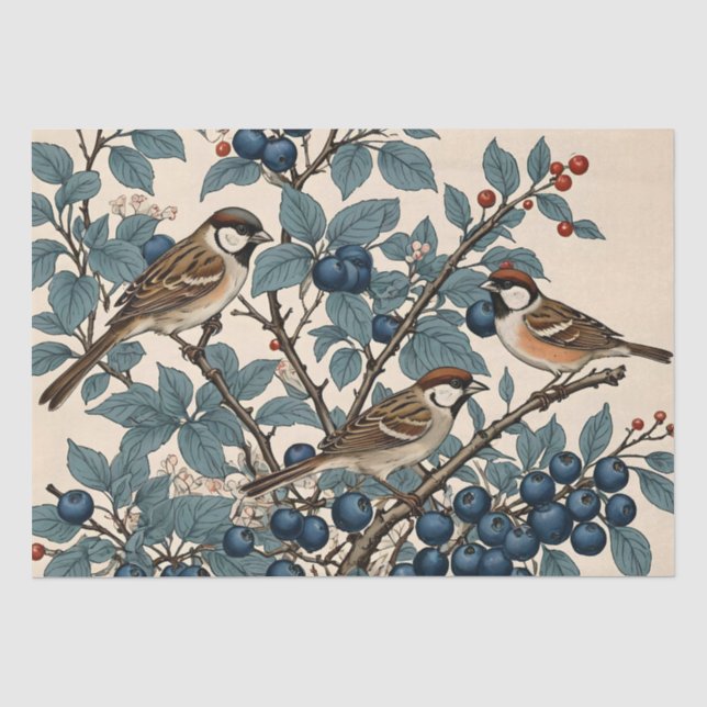Papel De Seda Pássaros Antigos e Decoupage de Mirtilos (Frente )