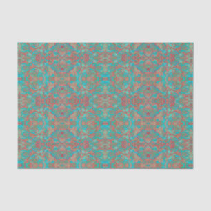 Papel De Seda Pássaros arábicos Bohemian Boho Turquoise Red Gree