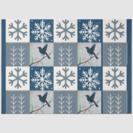 Papel De Seda Pássaros Azuis e Flocos de Neve Natal Inverno Deco