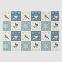 Pássaros Azuis e Flocos de Neve Natal Inverno Deco