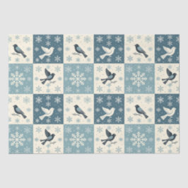 Papel De Seda Pássaros Azuis e Flocos de Neve Natal Inverno Deco