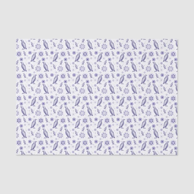 Papel De Seda Pássaros azuis e flores, sem costura (Frente )