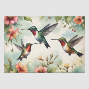 Papel De Seda Pássaros Beija-flor Floral