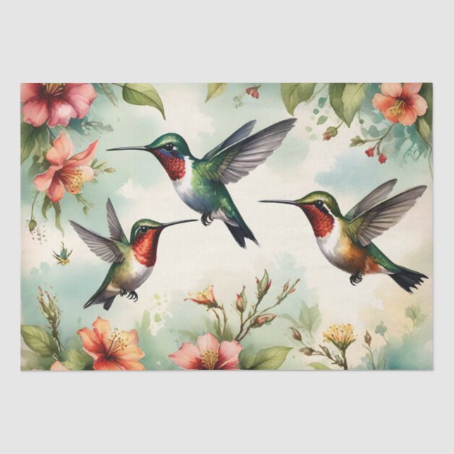 Papel De Seda Pássaros Beija-flor Floral  (Frente )