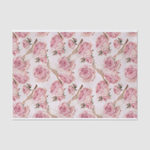 Papel De Seda Pássaros bonito tocados no padrão das rosas cor-de