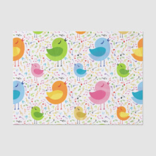 Papel De Seda Pássaros Cantos E Notas de Música Coloridos Bonito
