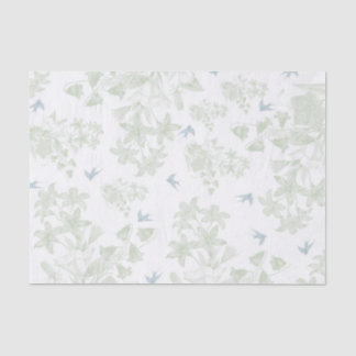 Papel De Seda Pássaros cinzentos florais elegantes do vintage