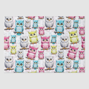 Papel De Seda Pássaros corujeiros coloridos Padrão branco de fun