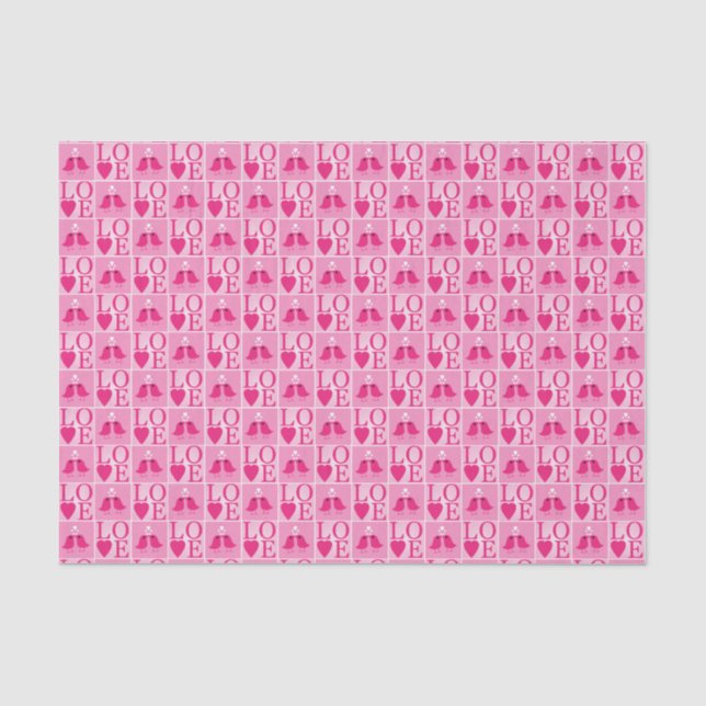 Papel De Seda Pássaros de Amor em Padrão Rosa (Frente )