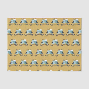 Papel De Seda Pássaros De Inverno Bonitos Com Amor Padrão Ilustr