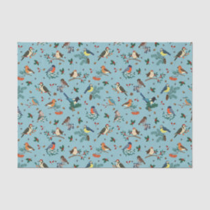 Papel De Seda Pássaros de inverno Festivos Padrão de Natal