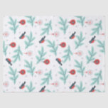 Papel De Seda Pássaros e Bolas de Natal<br><div class="desc">Pássaros de Natal bonitos ornamentos e folhagem de inverno,  padrão de batizados sem costura. Cinza branca vermelha e azul-turquesa</div>