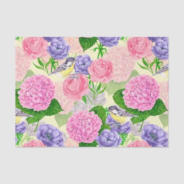 Papel De Seda Pássaros e flores (Frente )
