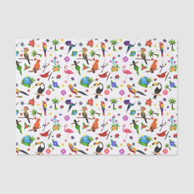 Papel De Seda Pássaros e Flores Papel-Tecido (Frente )