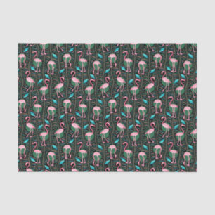 Papel De Seda Pássaros Flamingo Padrão 20s Deco Ferns Preto Rosa