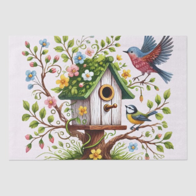 Papel De Seda Pássaros & Flores Encantadores (Frente )