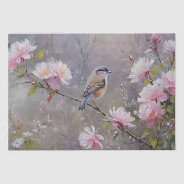Papel De Seda Pássaros Pequenos com Flores Florindo Decoupage (Frente )