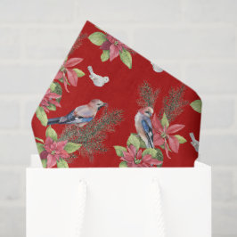 Papel De Seda Pássaros, Poinsettias, Cor Personalizada de Abeto