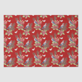 Papel De Seda Pássaros, Poinsettias, Cor Personalizada Do Spruce