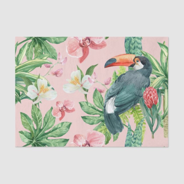 Papel De Seda Pássaros tropicais do Havaí padrões florais de aqu (Frente )
