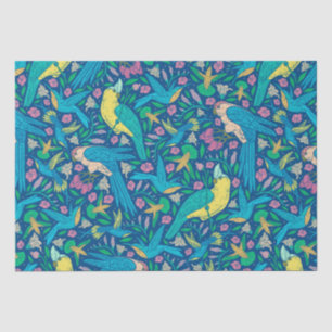 Papel De Seda Pássaros Tropicais e Flores