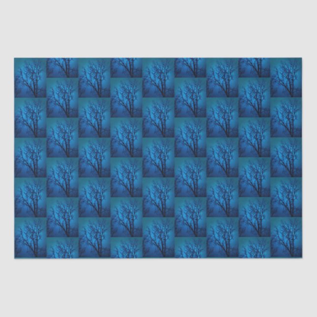Papel De Seda Passe O Padrão De Abstrato Azul De Árvore De Vidro (Frente )