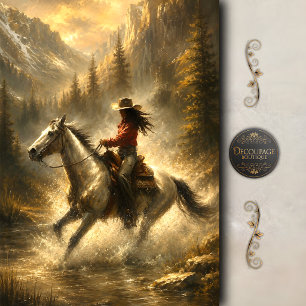 Papel De Seda Passeio de Cavalo Montanhoso Ocidental Decoupage