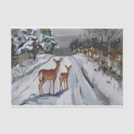 Papel De Seda Passeio de Inverno Nevado, Corça e Filhote