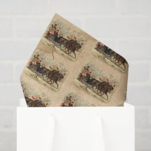 Papel De Seda Passeio de Trenó de Natal Sinos de Natal Vitoriano