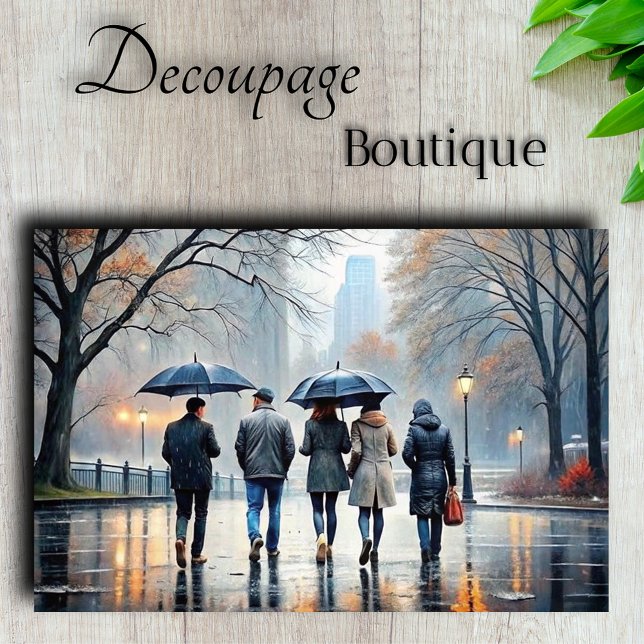 Papel De Seda Passeio pela Cidade Chuvosa Decoupage (Rainy City Stroll Decoupage Tissue Paper)