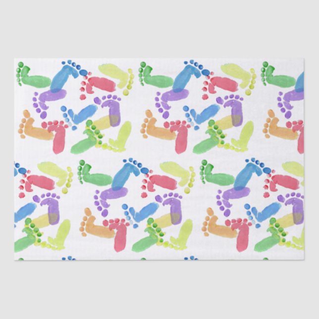Papel De Seda Passos do bebê, Pés do bebê, Pegadas do bebê em co (Frente )