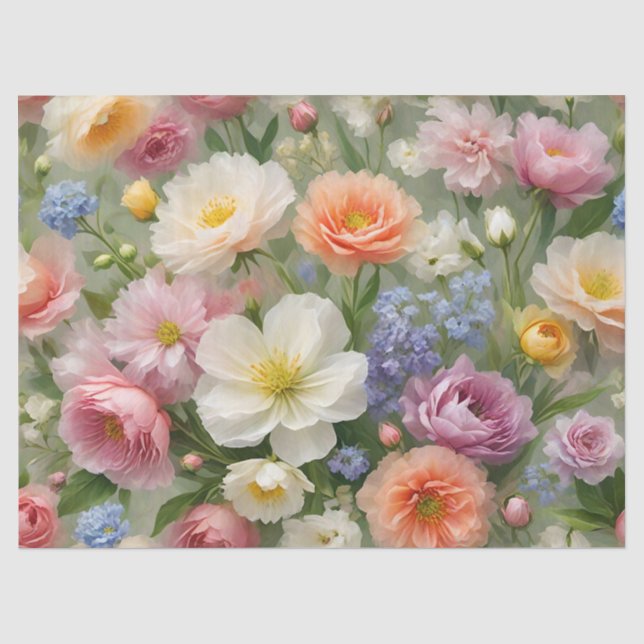 Papel De Seda Pastéis Macios Estampa Floral (Frente )