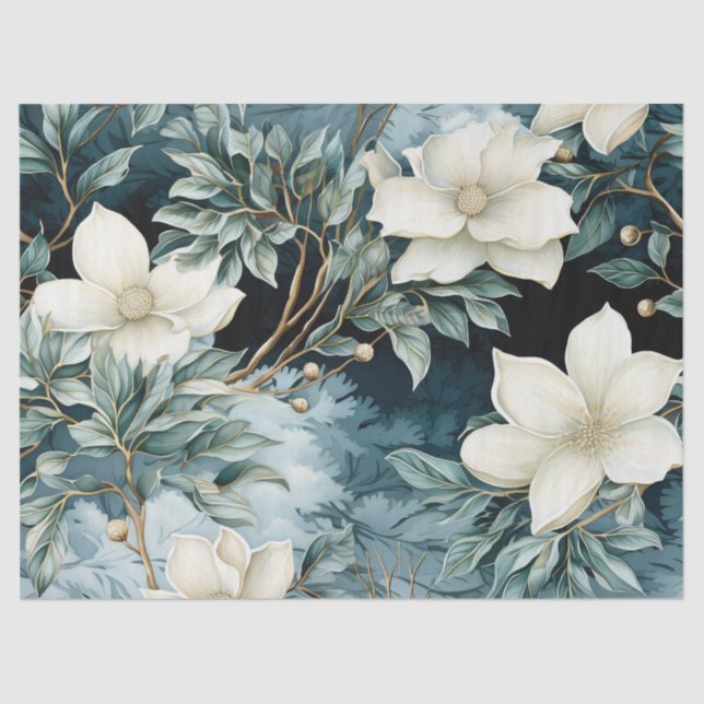 Papel De Seda Pastel Blue Floral Invernal de inverno inspirado n (Frente )