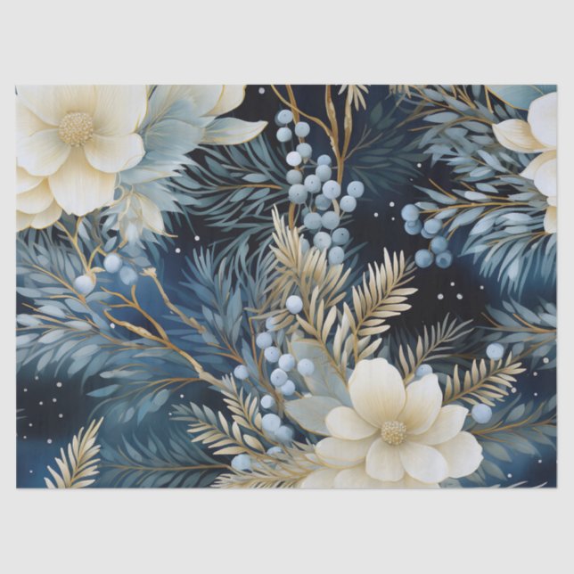 Papel De Seda Pastel Blue Floral Invernal de inverno inspirado n (Frente )