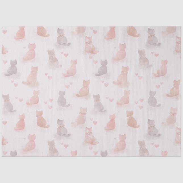 Papel De Seda Pastel Cats and Hearts Tissue Paper (Frente )