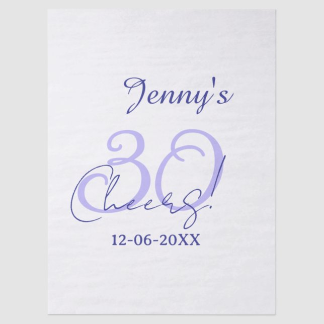Papel De Seda Pastel cheers 30th birthday purple elegant name da (Frente )