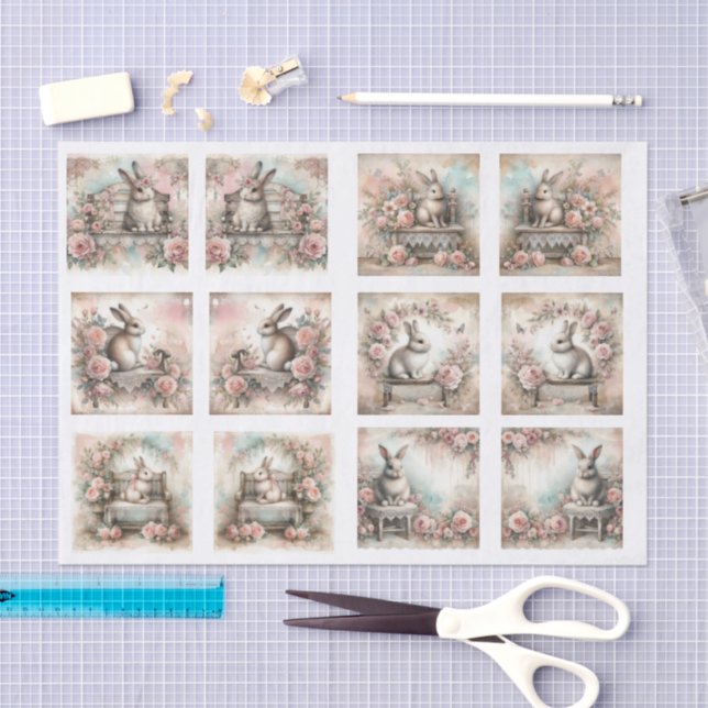 Papel De Seda Pastel Easter Bunnies for Shells  Decoupage (Arte )