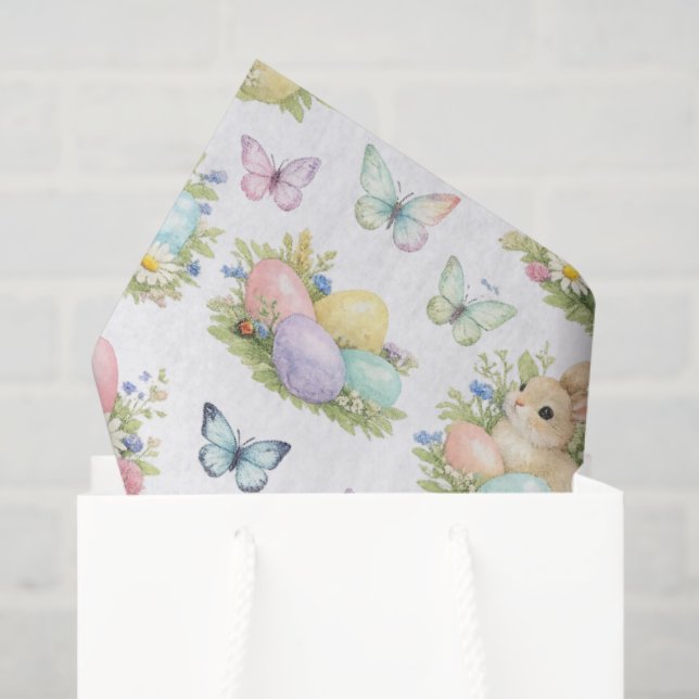 Papel De Seda Pastel Easter Eggs & Bunnies Flowers & Butterflies (Sacola de presentes)