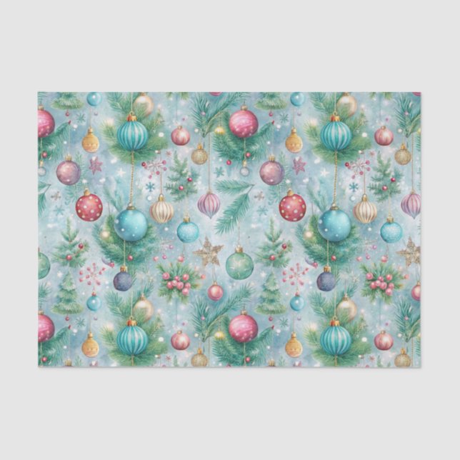 Papel De Seda Pastel festivo Ornamento de Árvore de Natal Holly  (Frente )