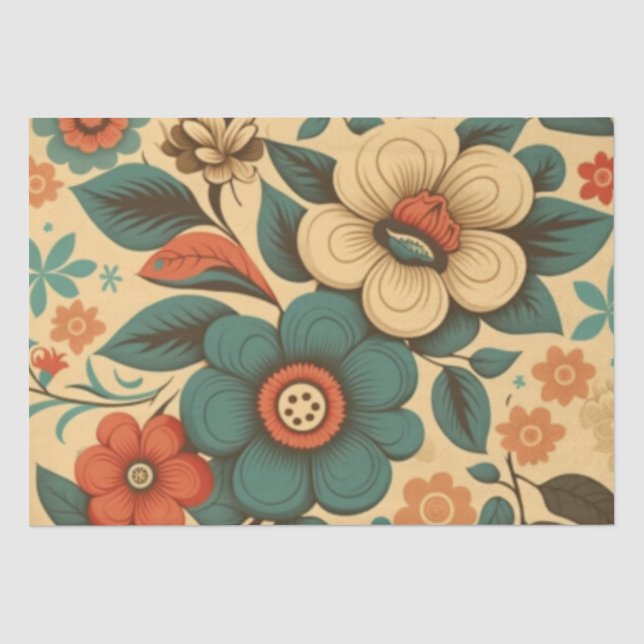 Papel De Seda Pastel floral do design de colheita (Frente )