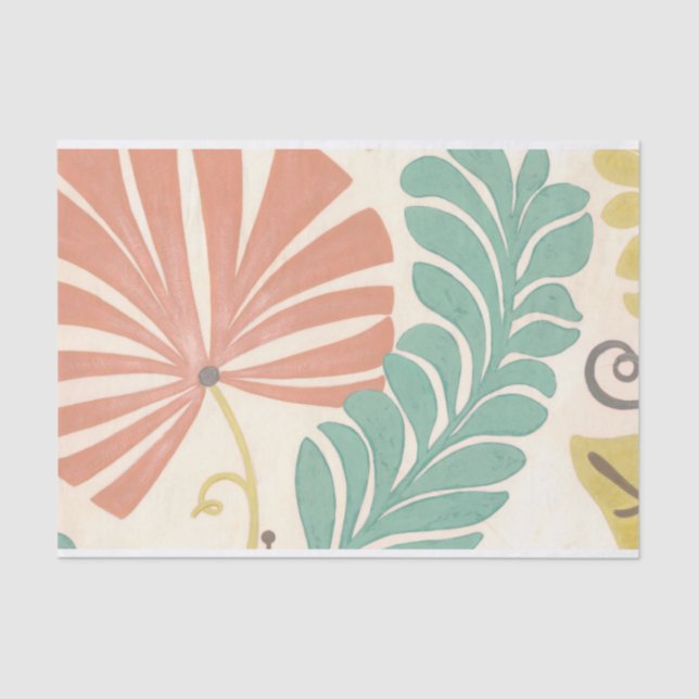 Papel De Seda Pastel Floral Vines e Folhas em Fundo de Creme (Frente )