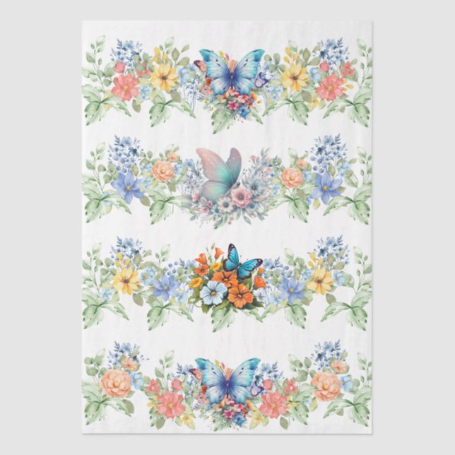 Papel De Seda Pastel Florals & Butterflies Decoupage Paper (Frente )
