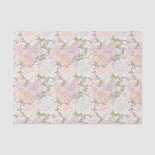 Papel De Seda Pastel Peony & Butterfly Fllower Pattern (Frente )