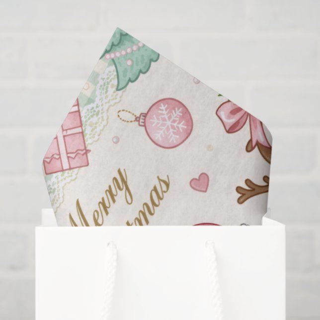 Papel De Seda Pastel Pink Christmas Delight (Sacola de presentes)