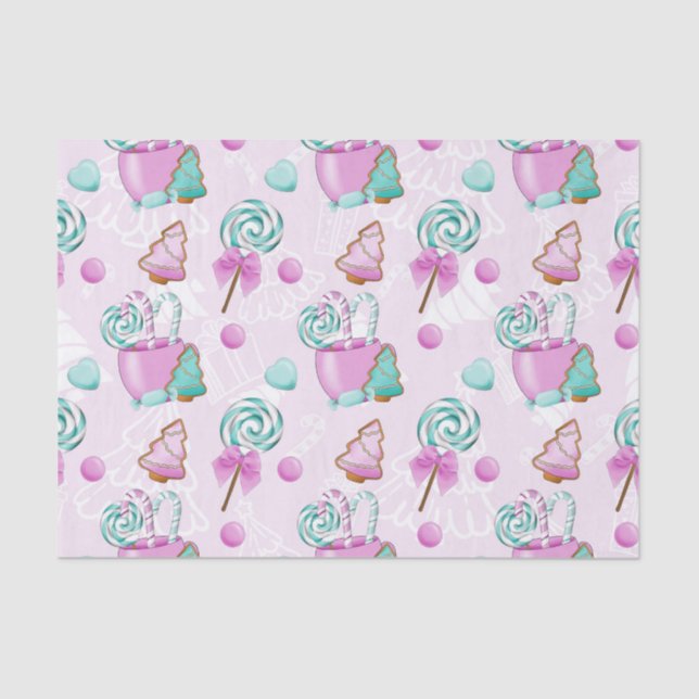 PAPEL DE SEDA PASTEL PINK & GREEN LOLLIPOPS & CHRISTMAS COOKES (Frente )