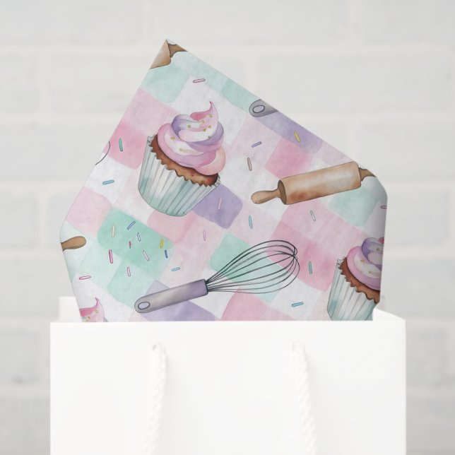 Papel De Seda Pastel Pink & Mint Cupcake Baking Pattern (Sacola de presentes)